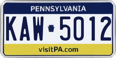 PA license plate KAW5012