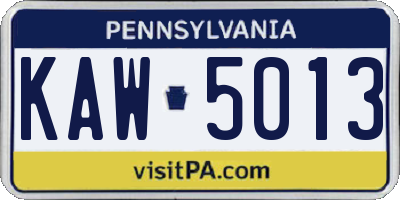 PA license plate KAW5013