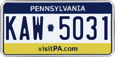 PA license plate KAW5031