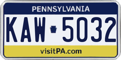 PA license plate KAW5032