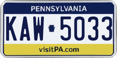 PA license plate KAW5033
