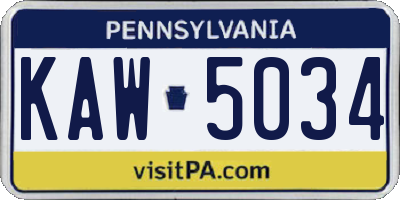 PA license plate KAW5034