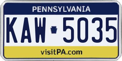 PA license plate KAW5035