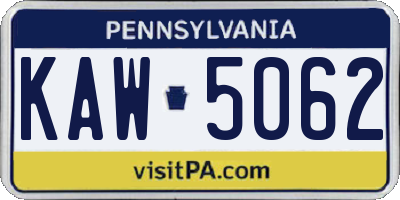PA license plate KAW5062