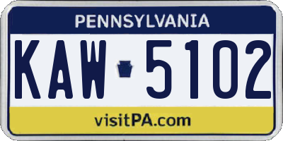 PA license plate KAW5102