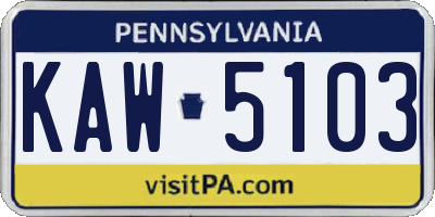 PA license plate KAW5103