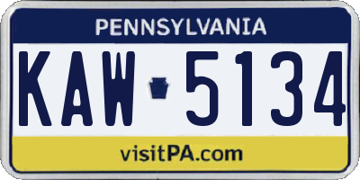 PA license plate KAW5134