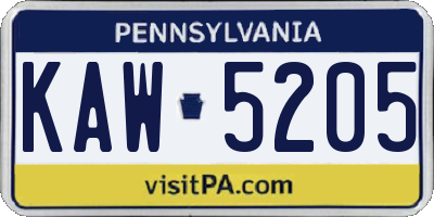 PA license plate KAW5205