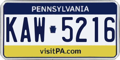 PA license plate KAW5216