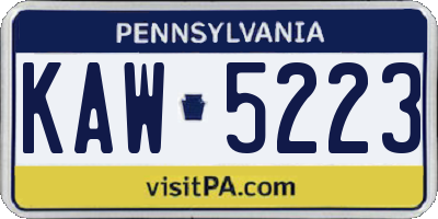 PA license plate KAW5223