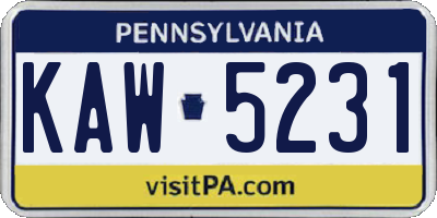 PA license plate KAW5231