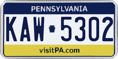PA license plate KAW5302