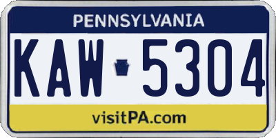 PA license plate KAW5304