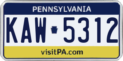 PA license plate KAW5312