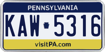 PA license plate KAW5316