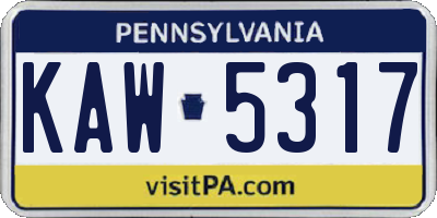 PA license plate KAW5317