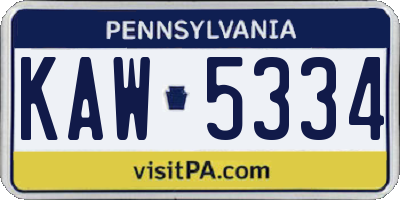 PA license plate KAW5334