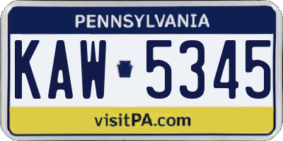 PA license plate KAW5345