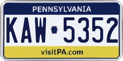 PA license plate KAW5352