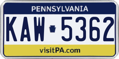 PA license plate KAW5362