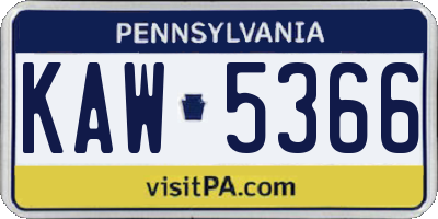 PA license plate KAW5366