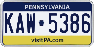 PA license plate KAW5386