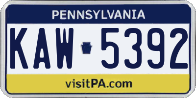 PA license plate KAW5392