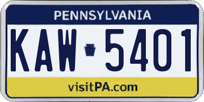 PA license plate KAW5401