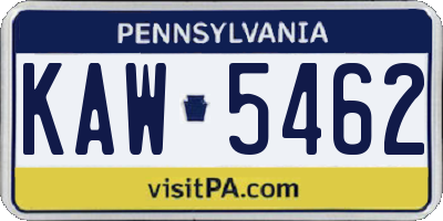 PA license plate KAW5462