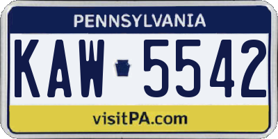 PA license plate KAW5542