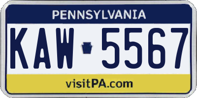 PA license plate KAW5567