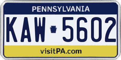 PA license plate KAW5602