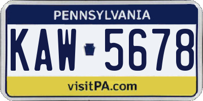 PA license plate KAW5678