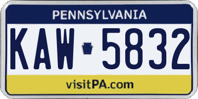 PA license plate KAW5832