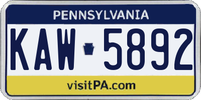 PA license plate KAW5892