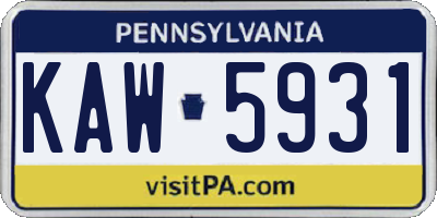 PA license plate KAW5931