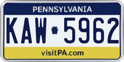 PA license plate KAW5962