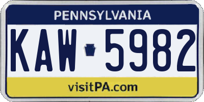 PA license plate KAW5982