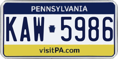 PA license plate KAW5986