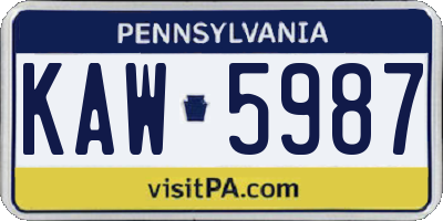 PA license plate KAW5987