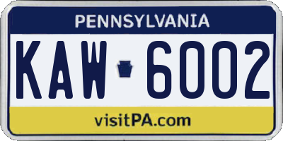 PA license plate KAW6002