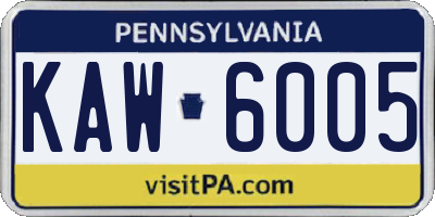 PA license plate KAW6005