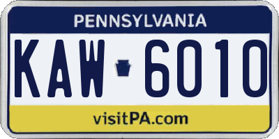 PA license plate KAW6010