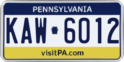 PA license plate KAW6012