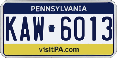 PA license plate KAW6013