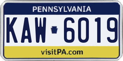 PA license plate KAW6019