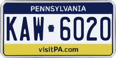 PA license plate KAW6020