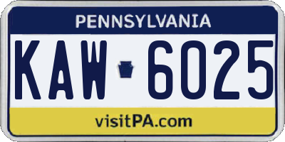 PA license plate KAW6025