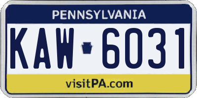 PA license plate KAW6031