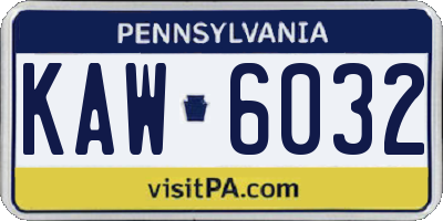 PA license plate KAW6032